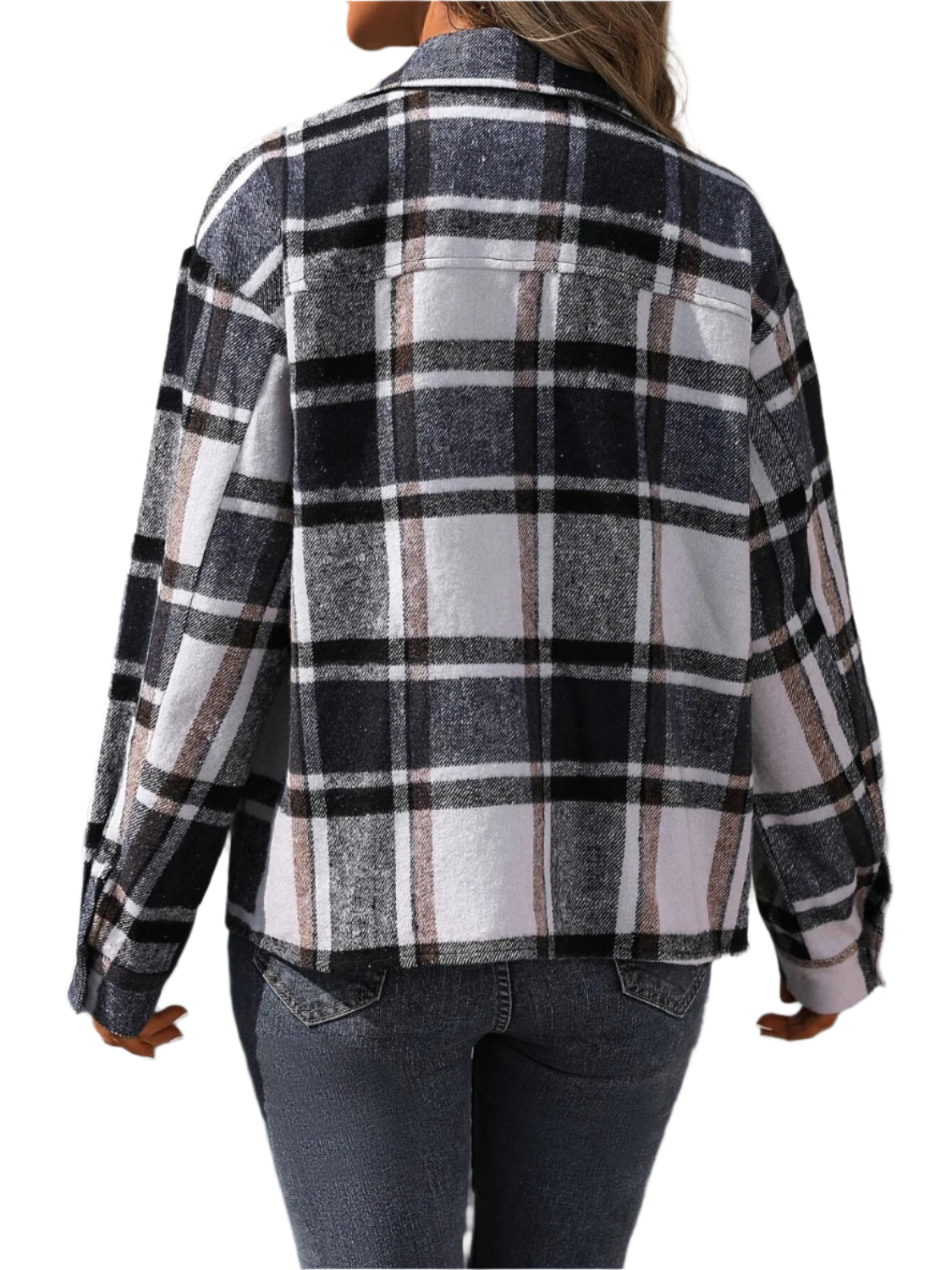 Plaid Button Up Drop Shoulder Jacket