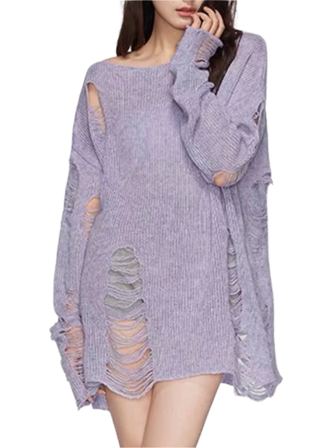 Distressed Boat Neck Knit Cover Up