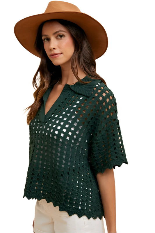 Annie Wear Openwork Johnny Collar Knit Cover Up