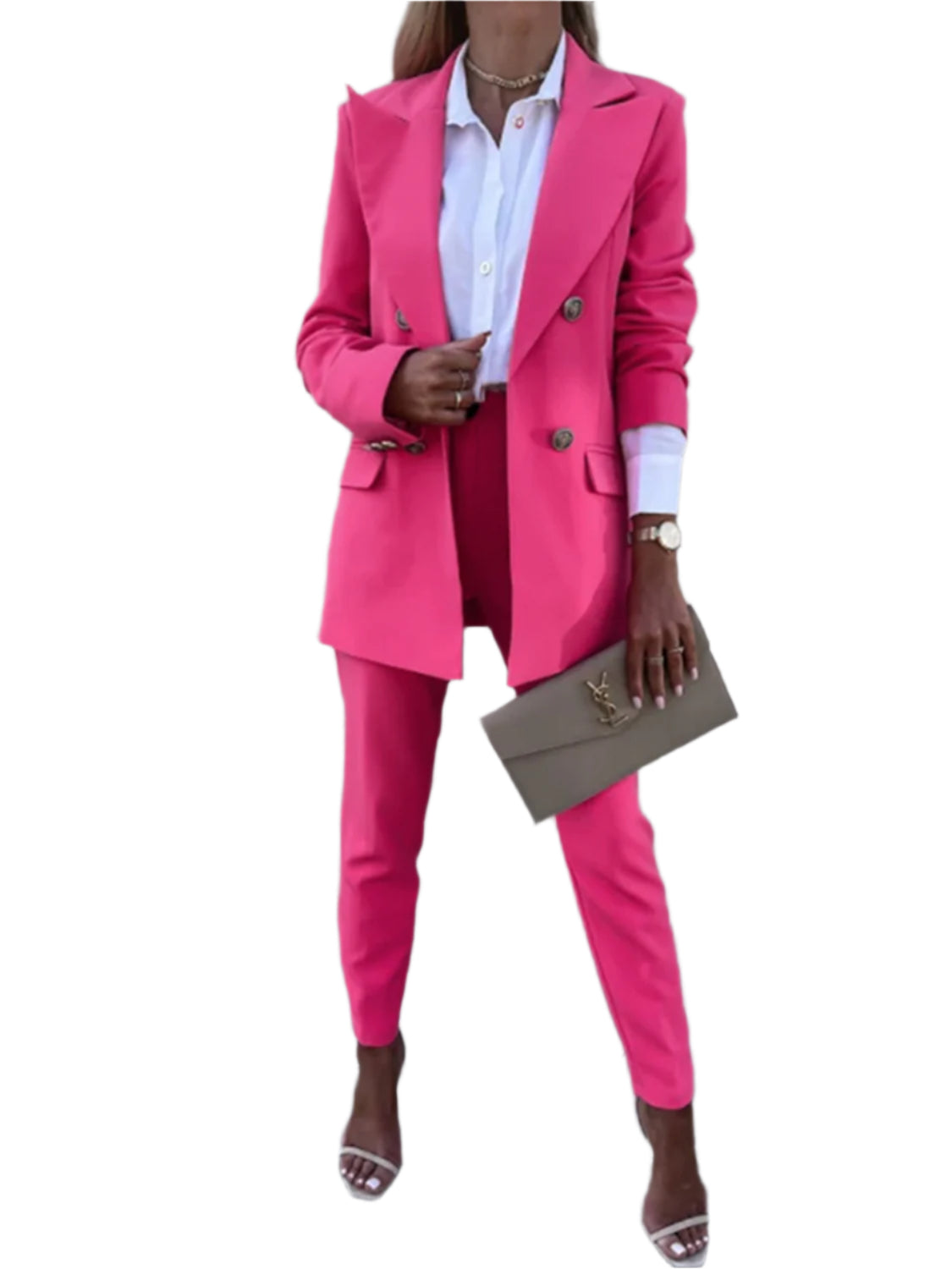 Lapel Collar Long Sleeve Blazer and Pants Set