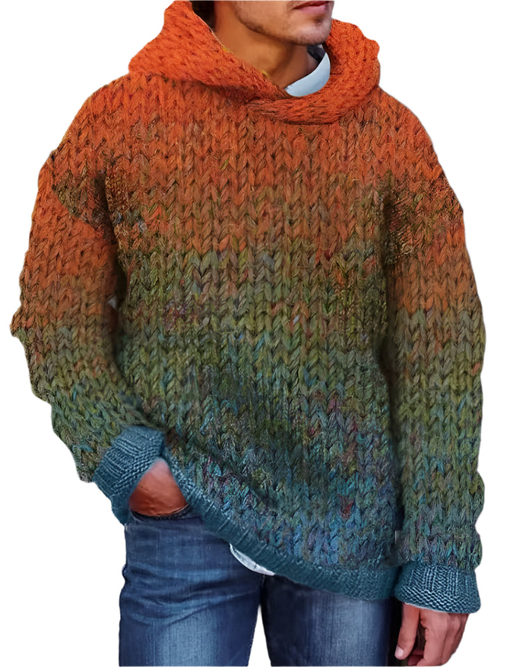 Men's Hand Woven Colorful Hooded Sweater