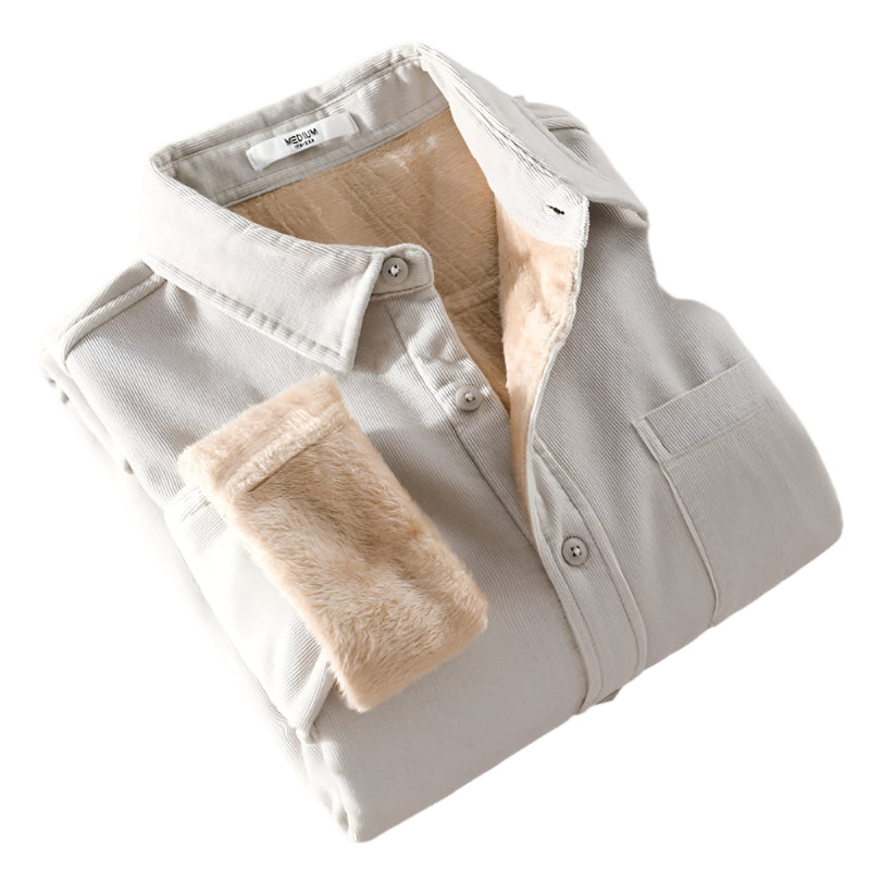 Cotton and Corduroy Warm Long Collard Button Down Shirt