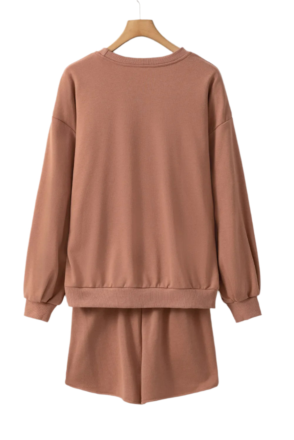 COFFEE Sequin Round Neck Long Sleeve Top and Shorts Set