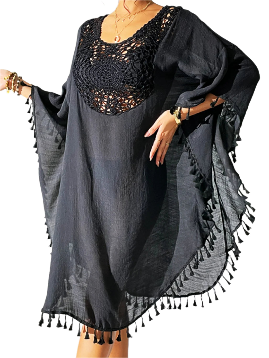 Tassel Cutout Scoop Neck Cover-Up Dress