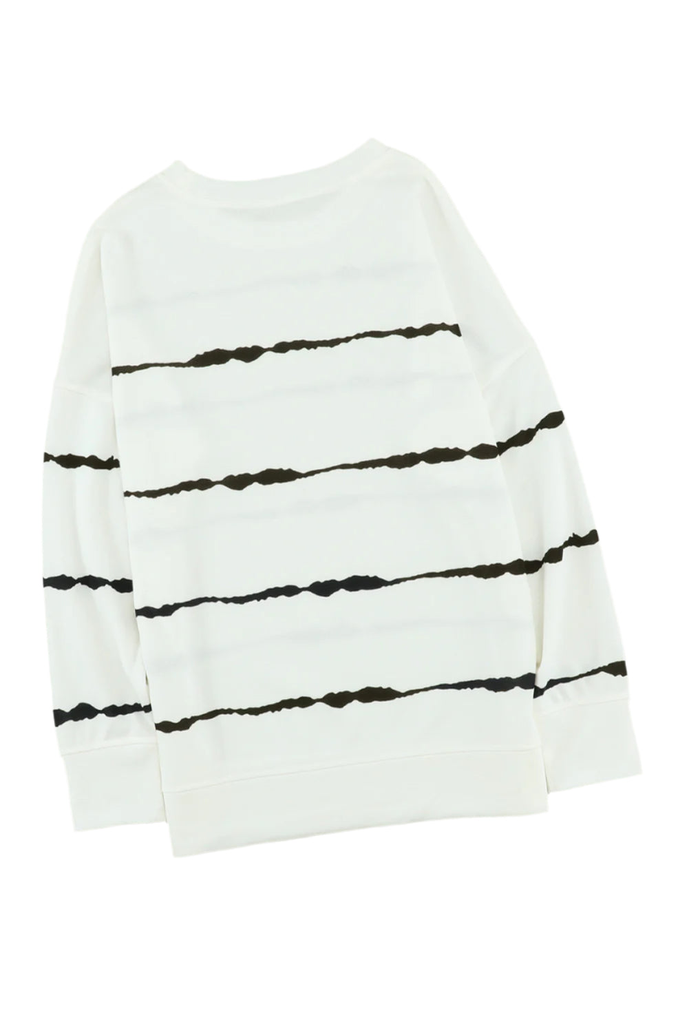 Slit Contrast Striped Round Neck Long Sleeve T-Shirt
