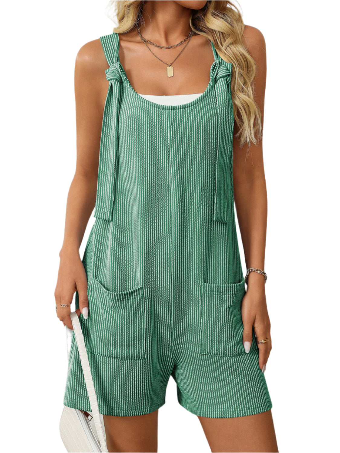 Mandy Texture Adjustable Strap Overalls with Pockets