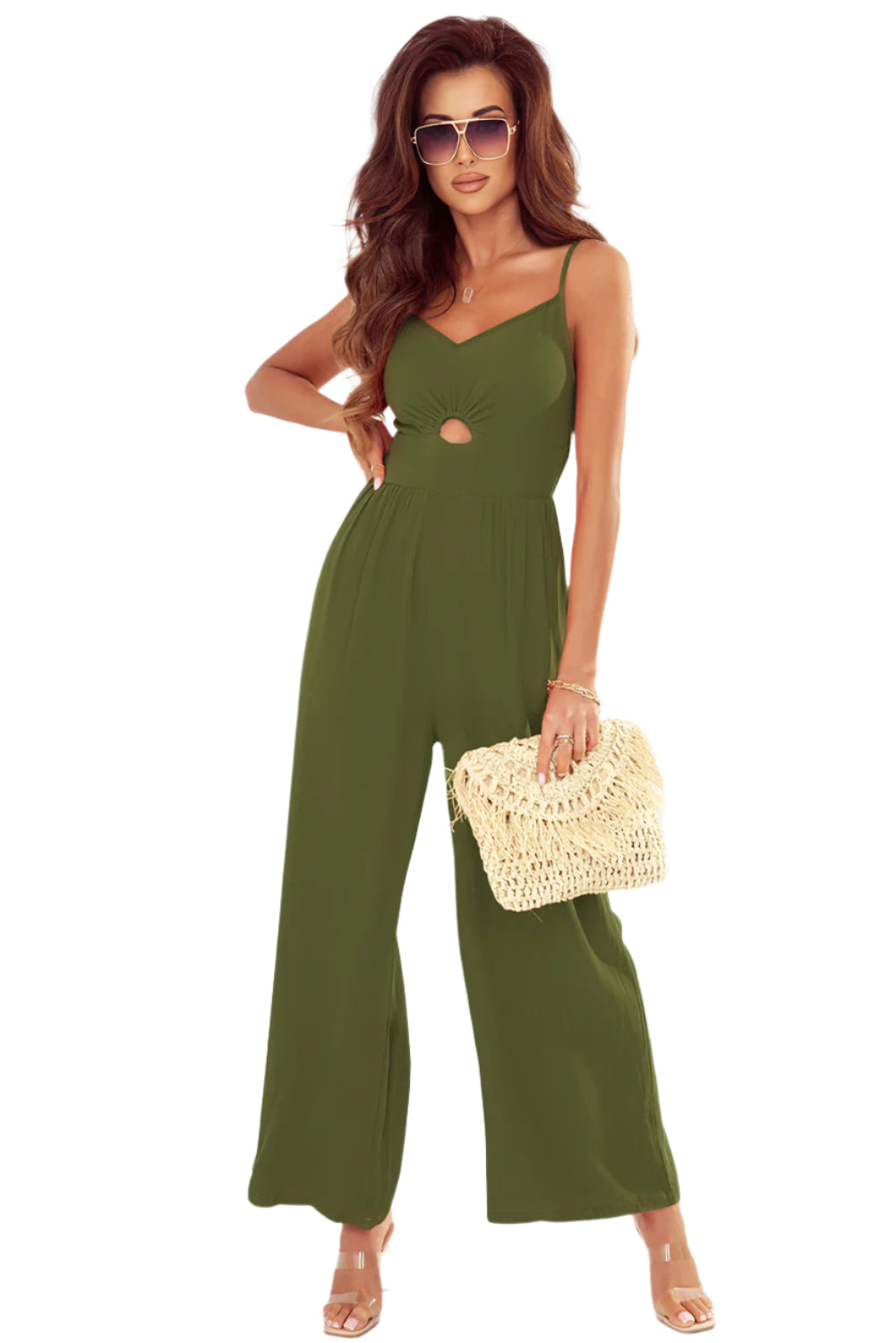 Smocked Spaghetti Strap Wide Leg Jumpsuit