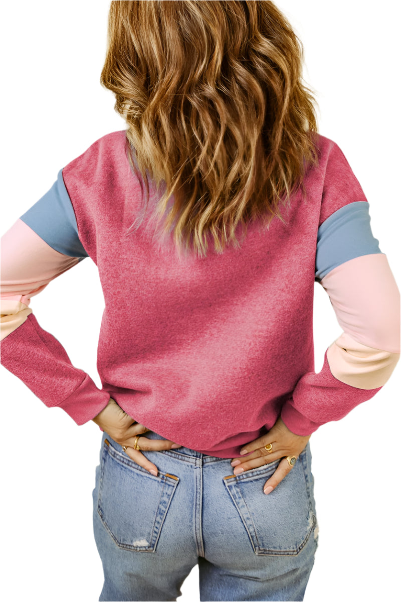 Color Block Round Neck Long Sleeve Sweatshirt