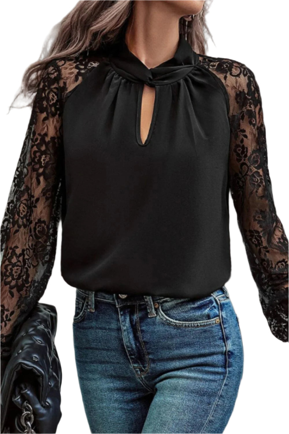 Cutout Lace Detail Long Sleeve Blouse