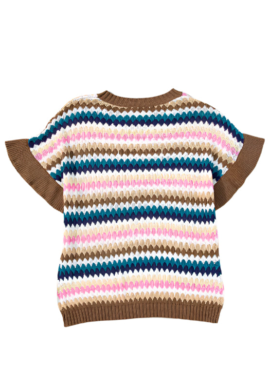 Contrast Round Neck Short Sleeve Sweater