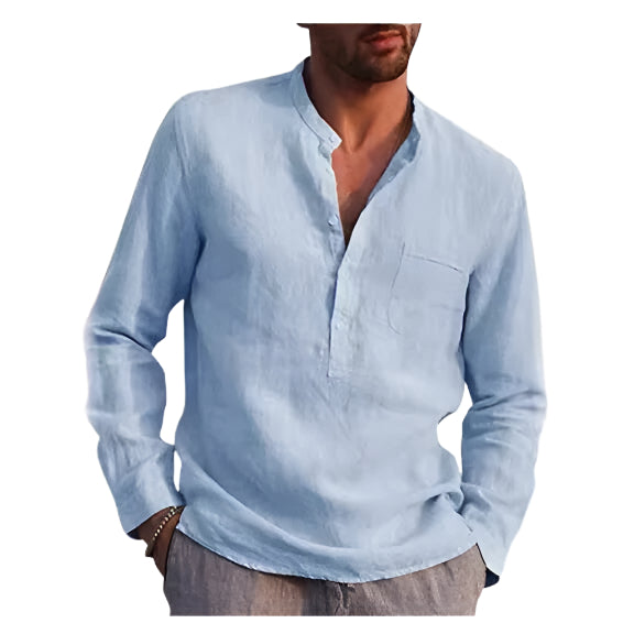 Long Sleeve Men's Linen Solid Color Shirt