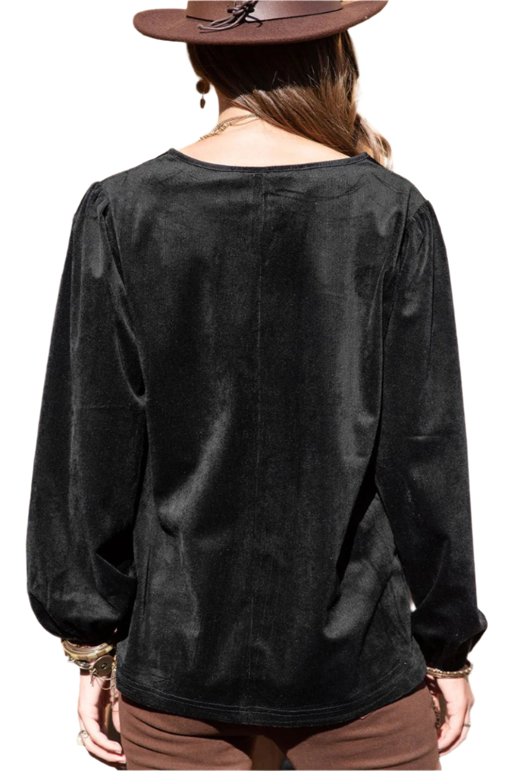 Notched Neck Long Sleeve Blouse