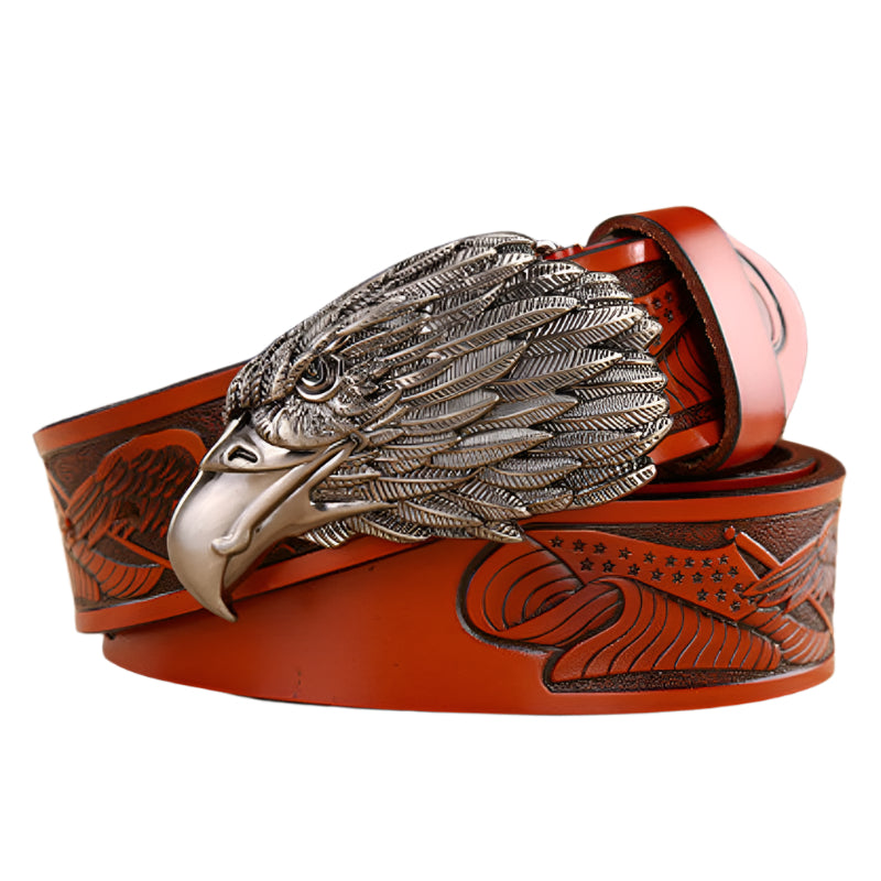 Men's Cowhide Leather American Eagle Buckle Belt