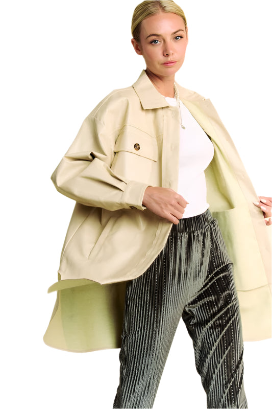 Davi & Dani Faux Leather Button Up Jacket with Chest Pockets