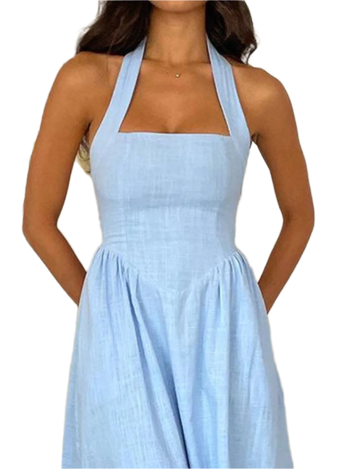 Devine Ruched Halter Neck Midi Dress