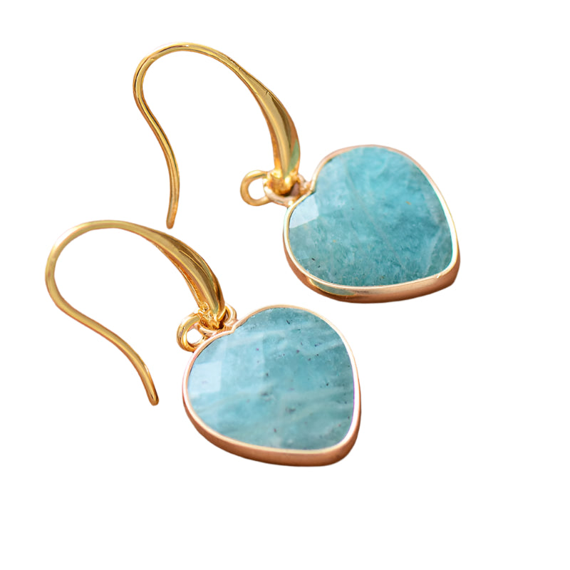 Amazonite Crystal Heart Drop Earrings