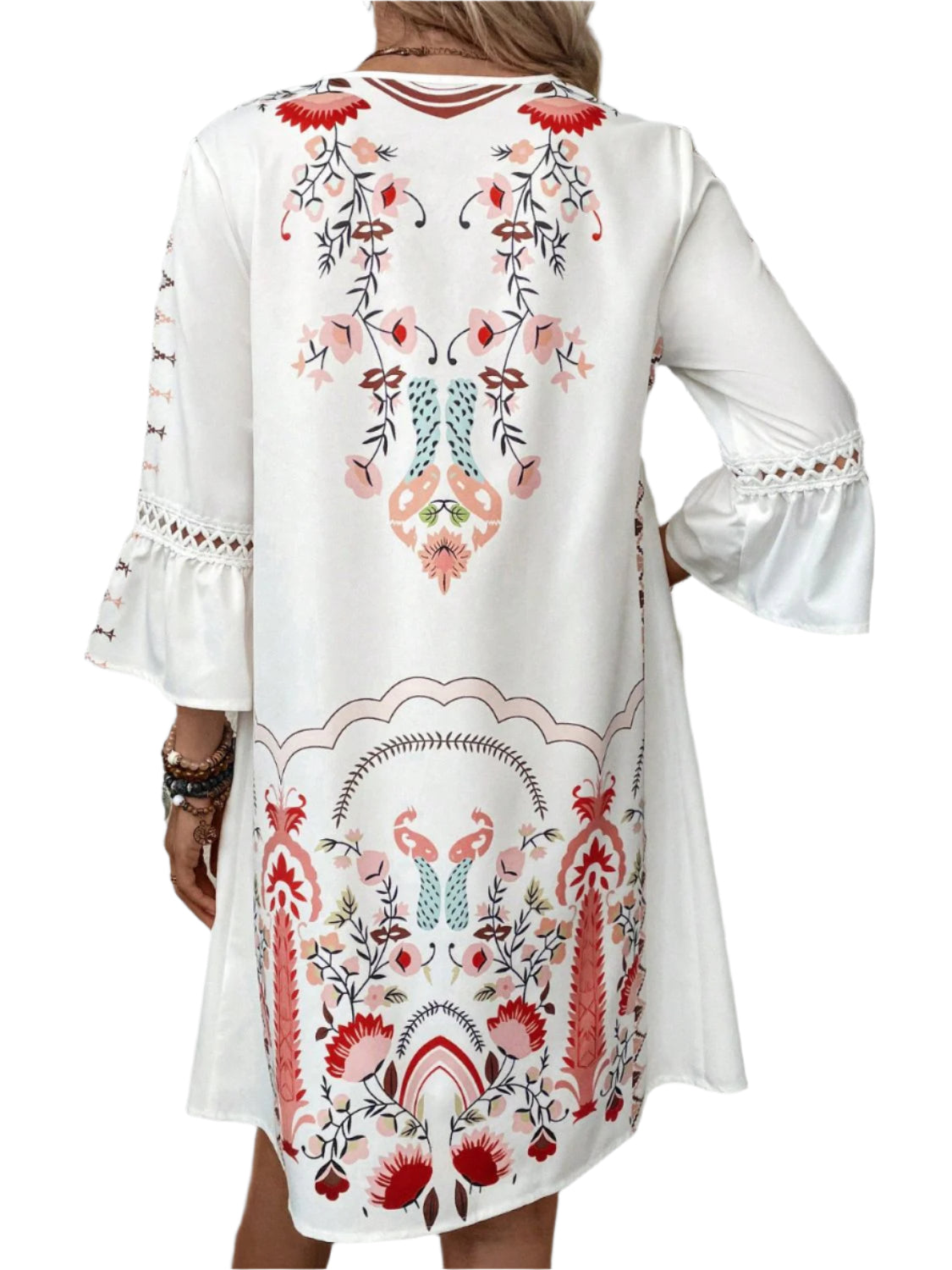 Lace Detail Printed Three-Quarter Sleeve Dress