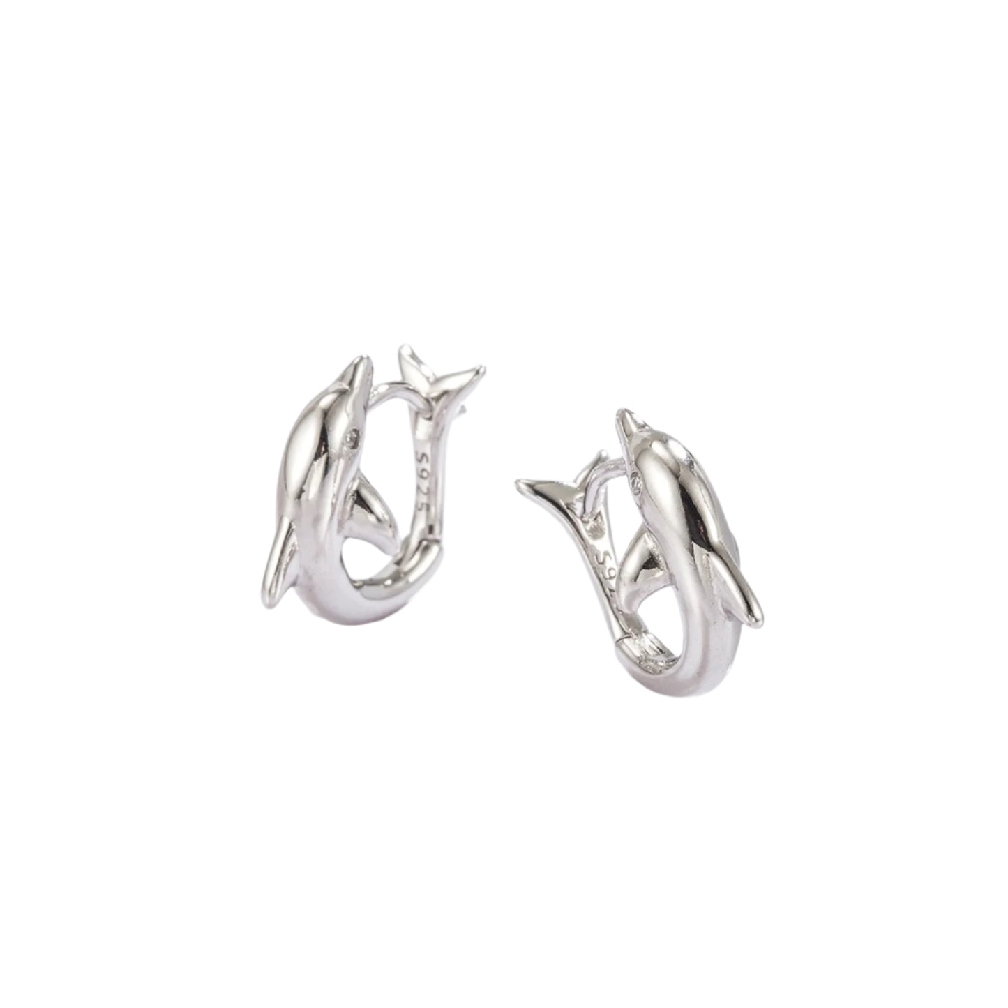 925 Sterling Silver Zircon Dolphin Earrings