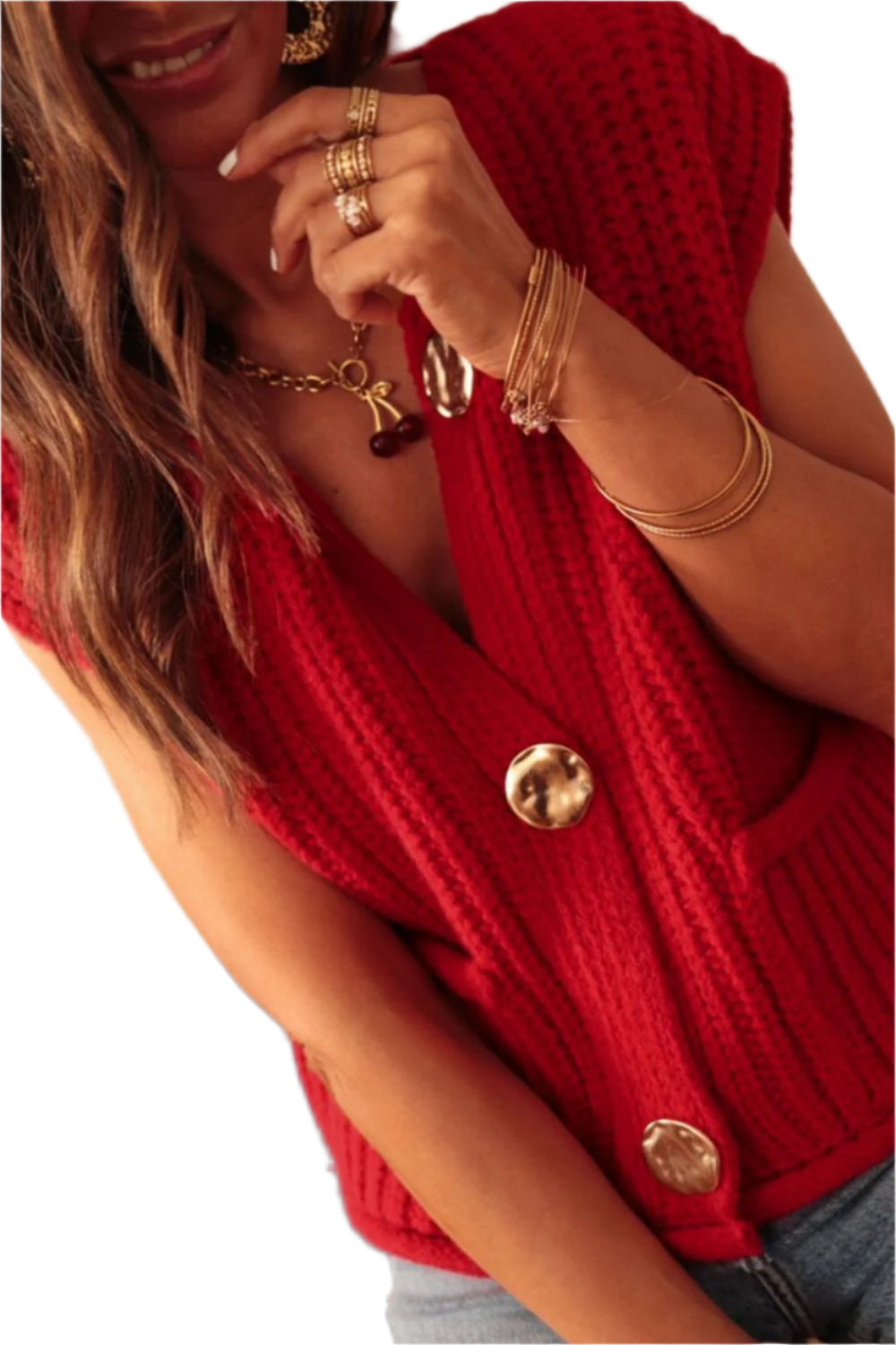Button Down Sweater Vest with Pockets