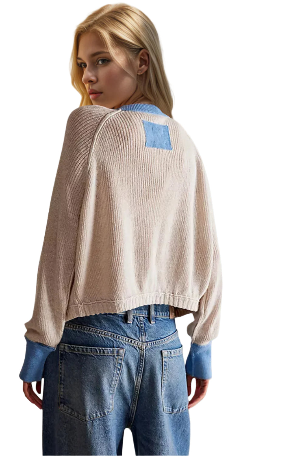 Double Take Contrast Button Up Long Sleeve Cardigan