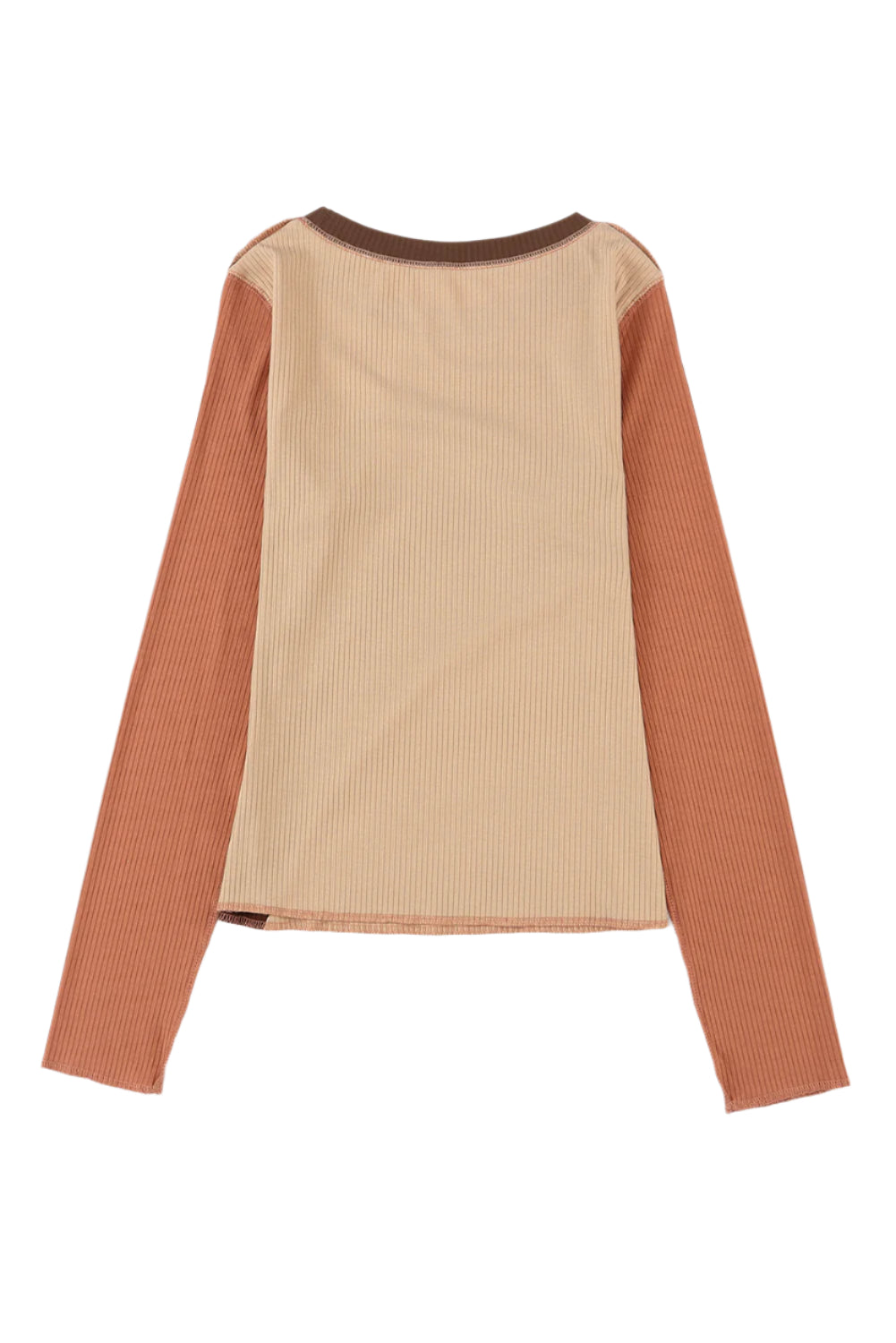 Exposed Seam Contrast Round Neck Long Sleeve T-Shirt