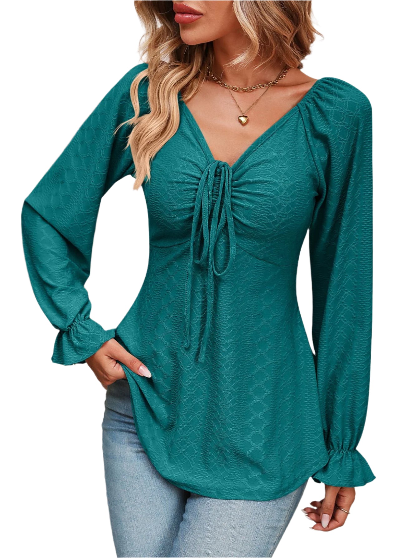 Mandy Tie Front V-Neck Puff Sleeve Blouse