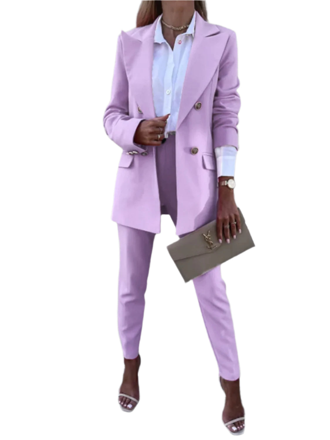 Lapel Collar Long Sleeve Blazer and Pants Set