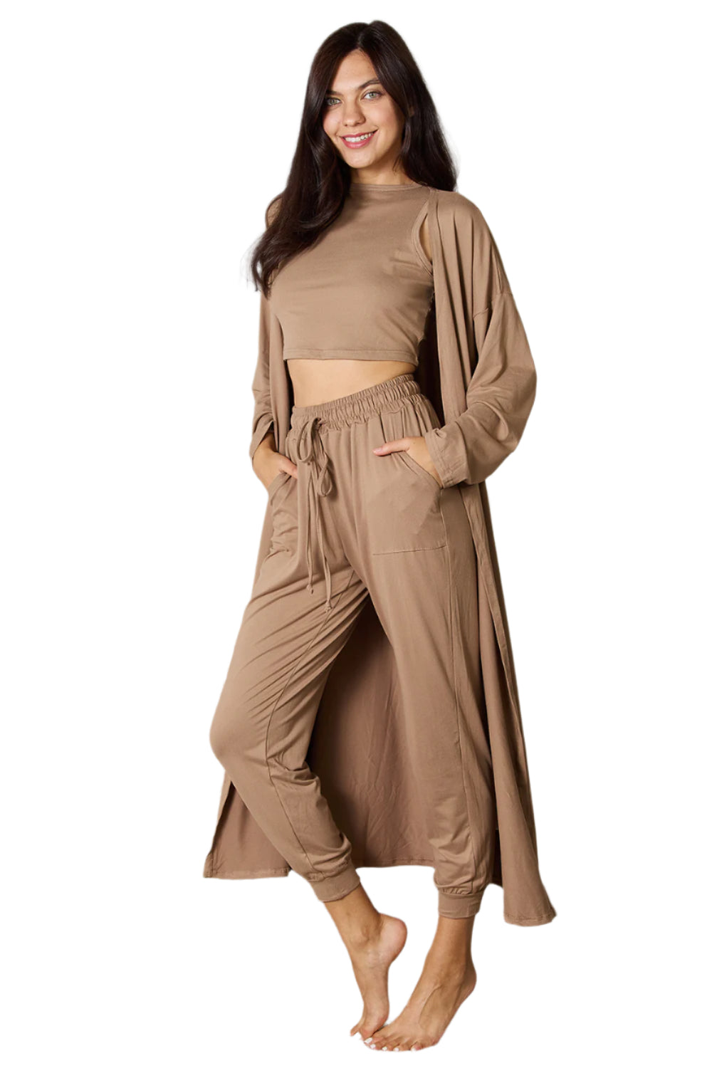 Tank, Pants, and Cardigan Set with Pockets