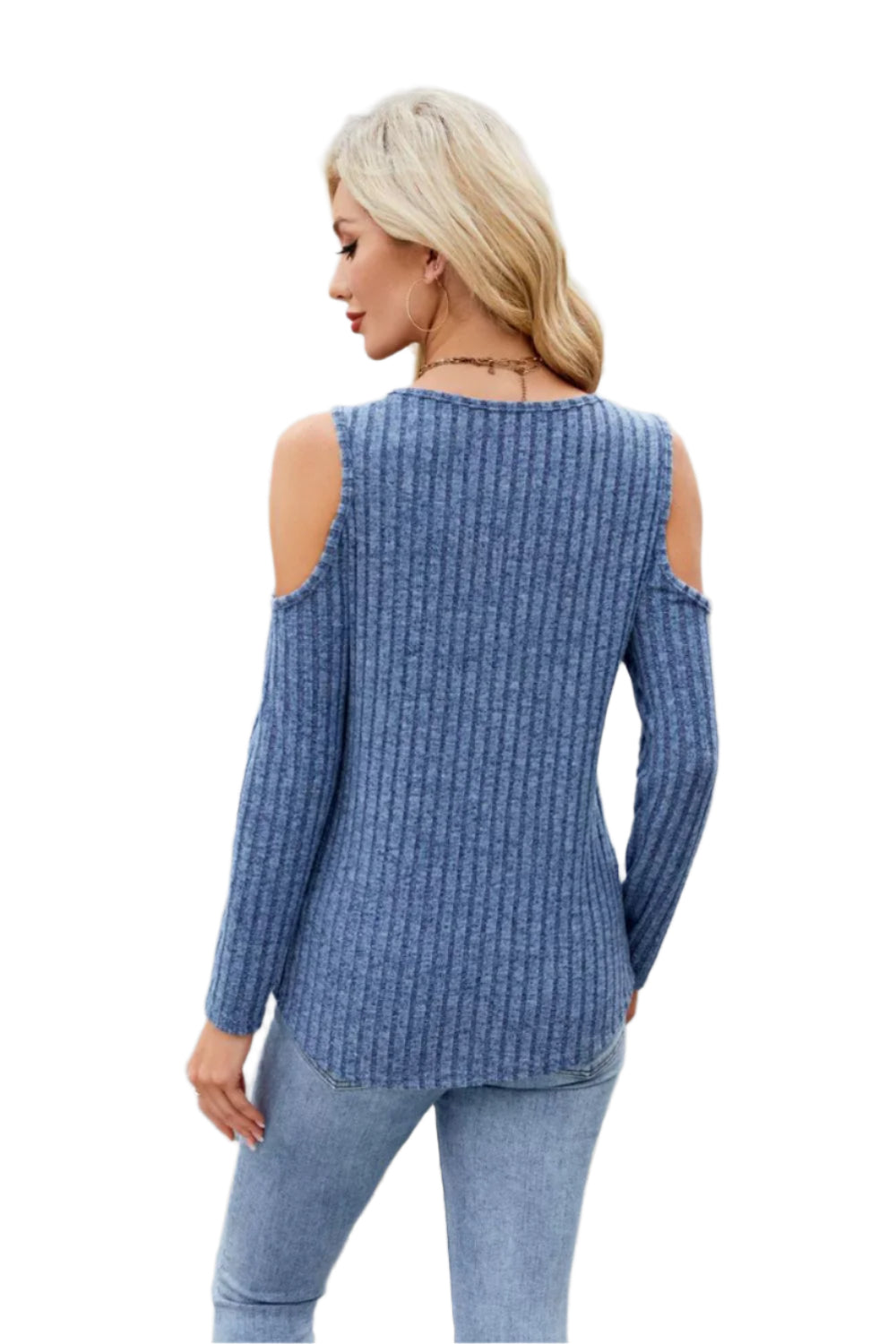 Ribbed Cold Shoulder Long Sleeve Top