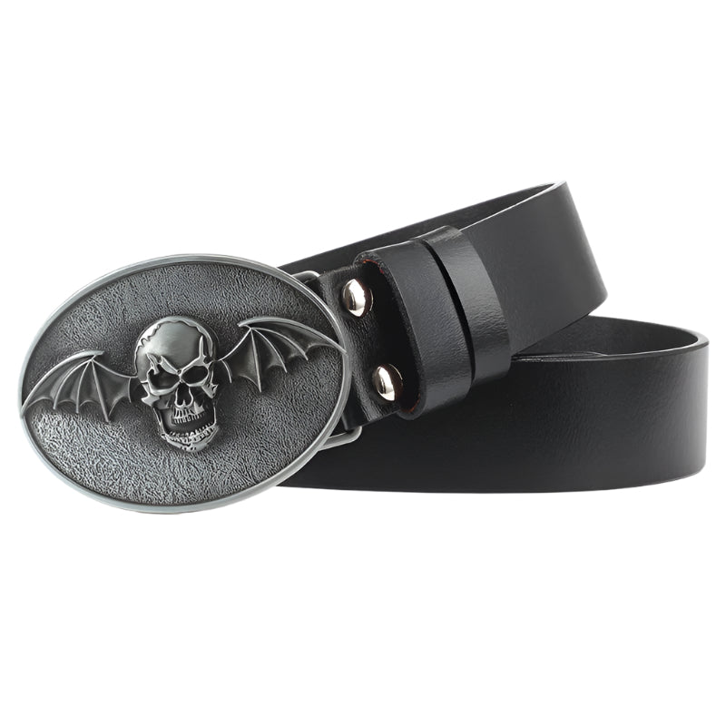 Cowhide Leather Belt with Skull Buckle