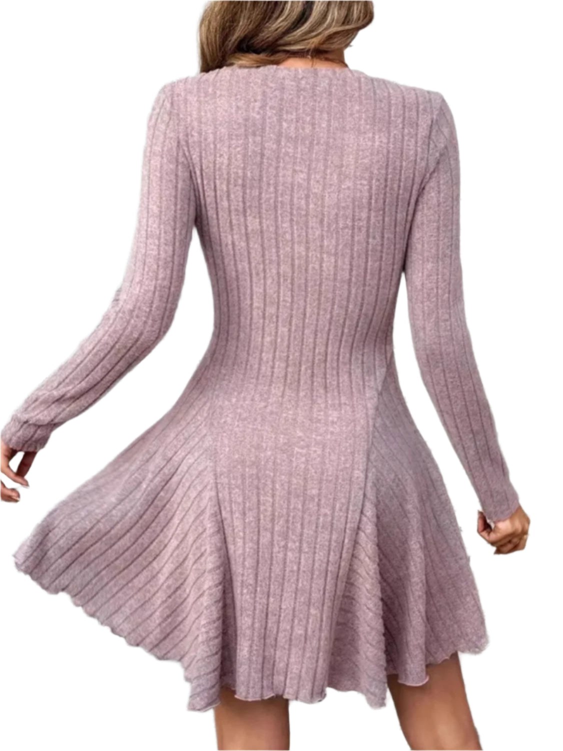 Ribbed Round Neck Long Sleeve Mini Dress