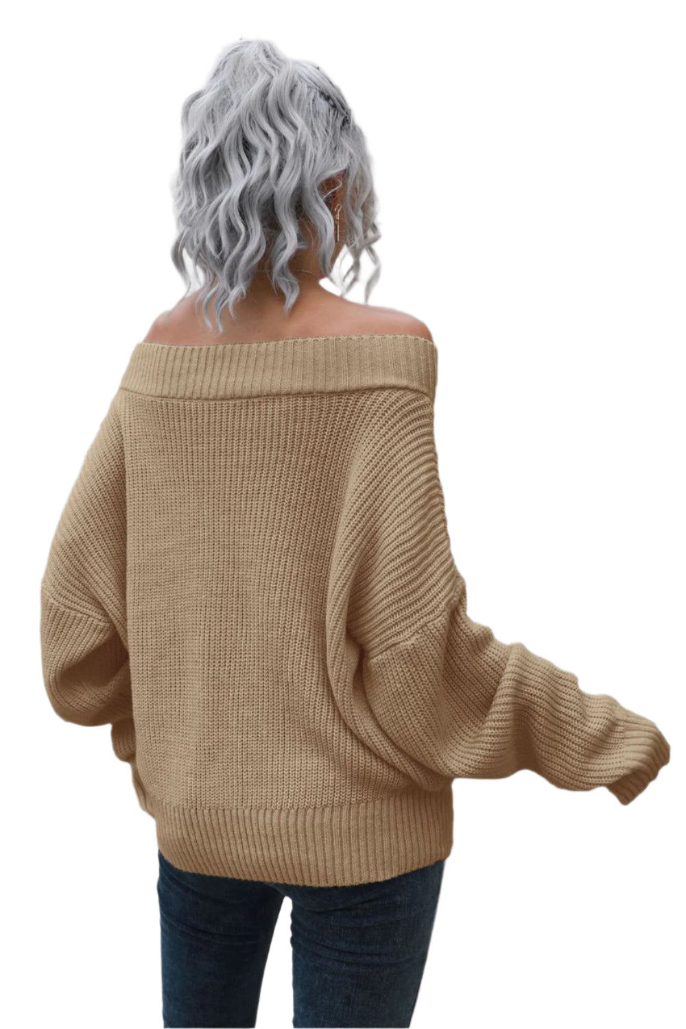 Off-Shoulder Ribbed Long Sleeve Pullover Sweater