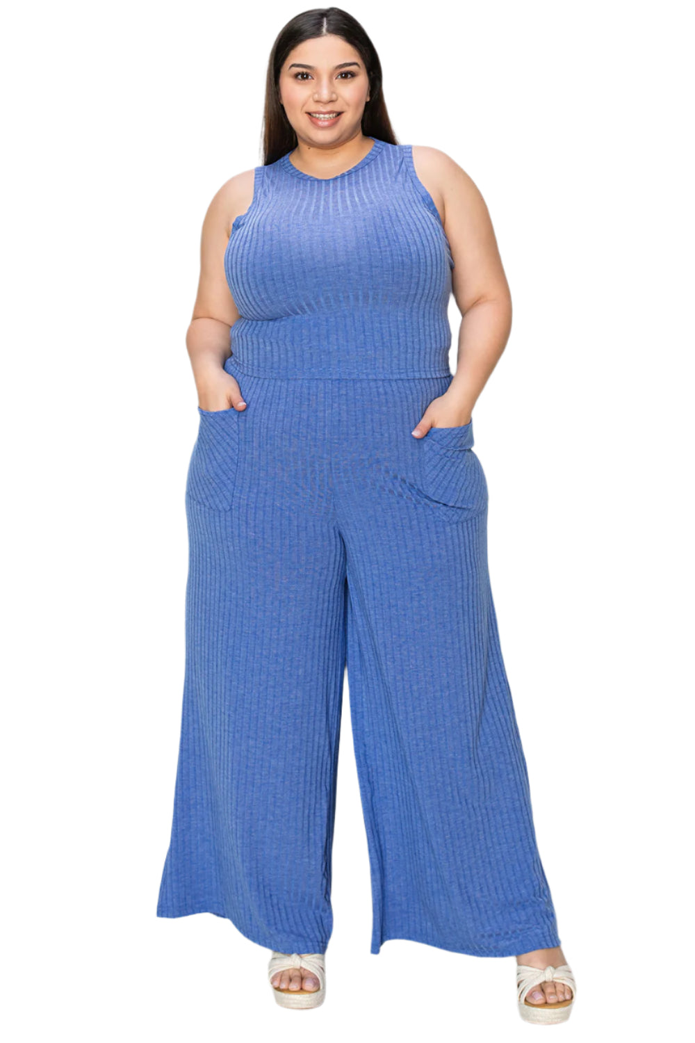 Basic Bae Full Size Ribbed Tank and Wide Leg Pants Set