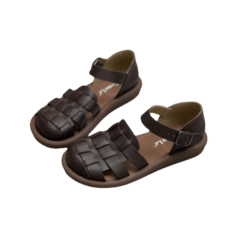 Hand Woven Round Toe Cowhide Sandals