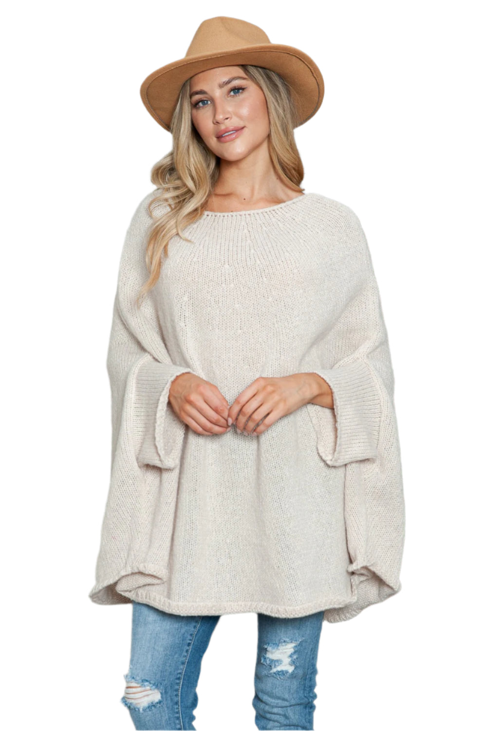 Round Neck Batwing Sleeve Sweater
