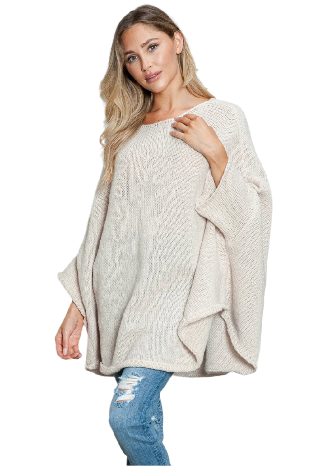 Round Neck Batwing Sleeve Sweater
