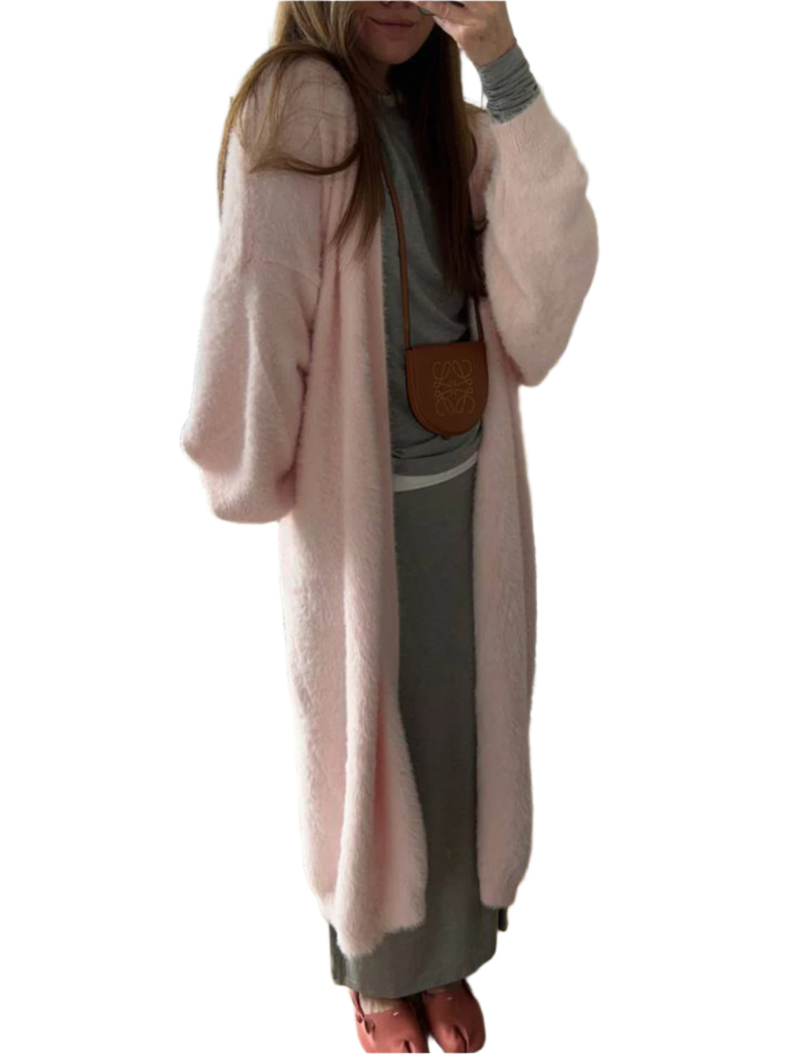 Fuzzy Open Front Solid Color Cardigan