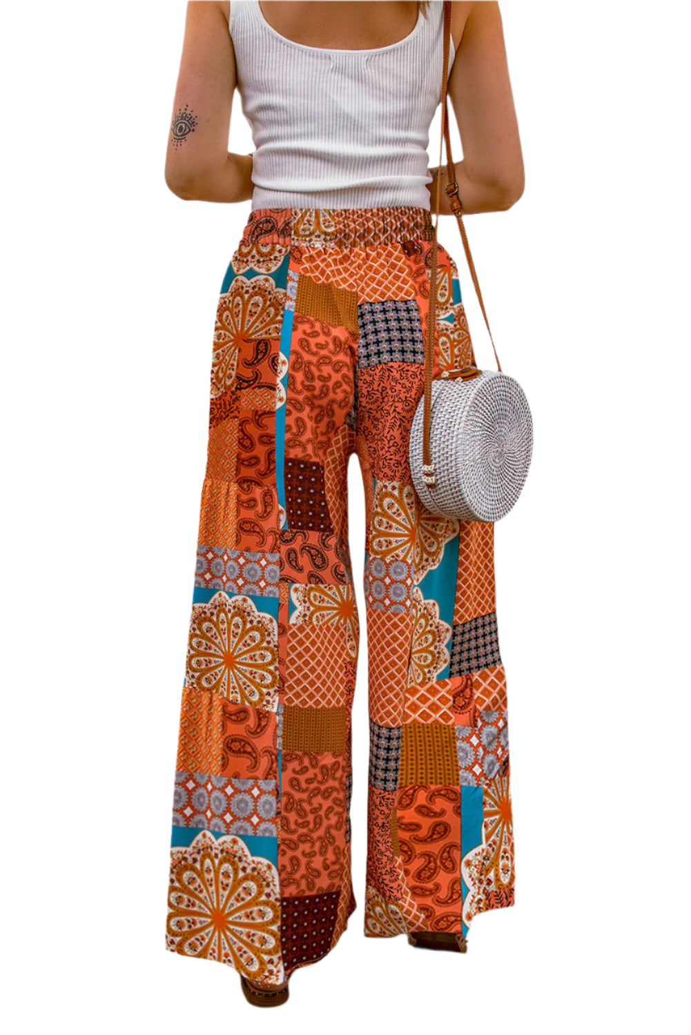 Bohemian Patchwork Drawstring Wide Leg Pants