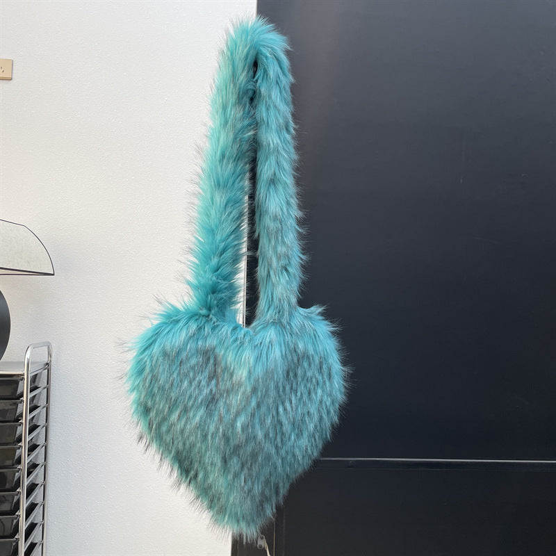 Faux Fur Big Heart Crossbody Bag