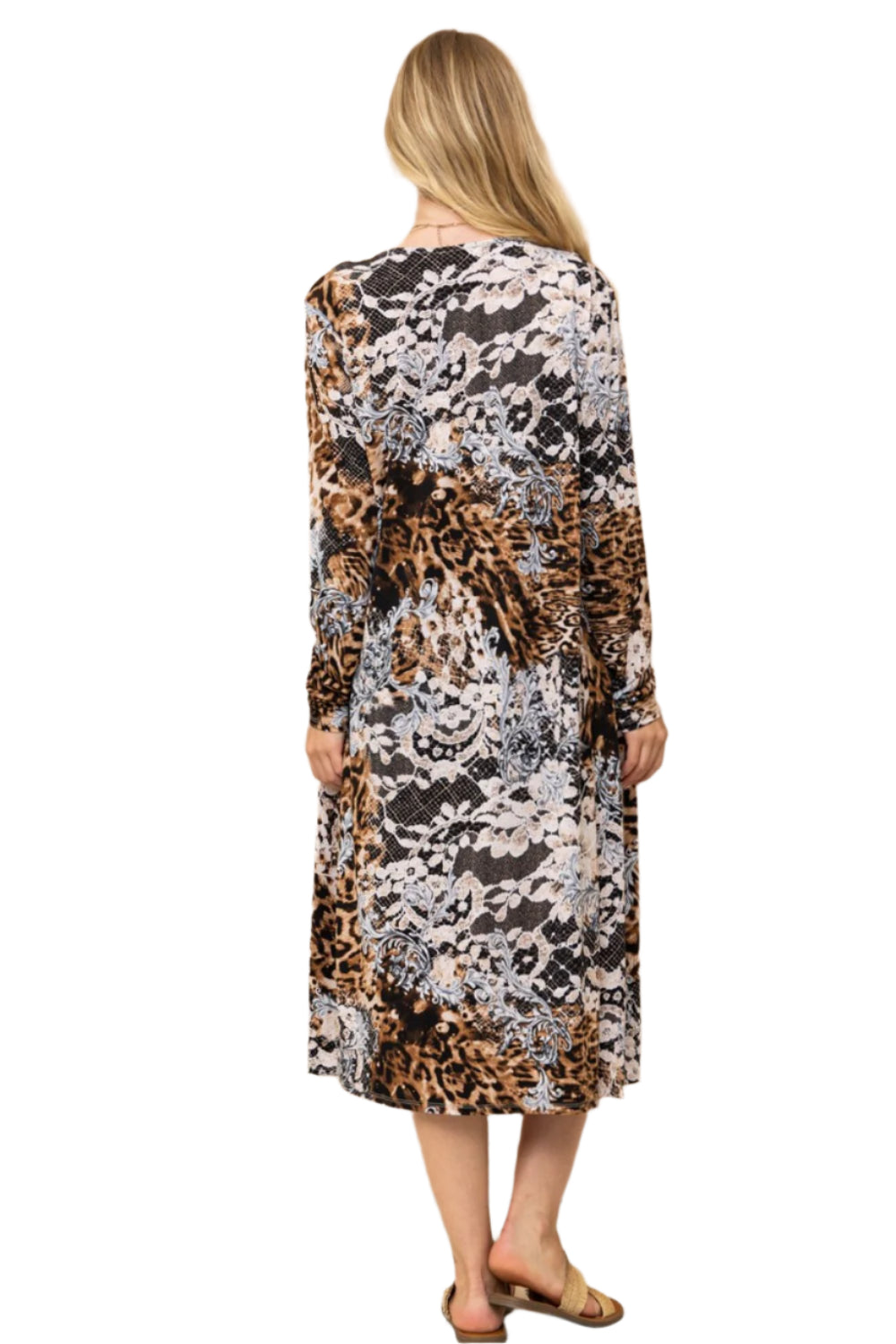 And The Why Leopard Kimono Open Front Longline Cardigan