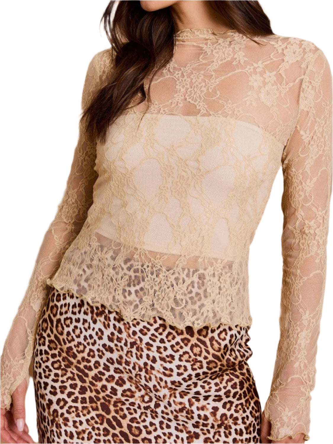 Lace Mock Neck Long Sleeve Top