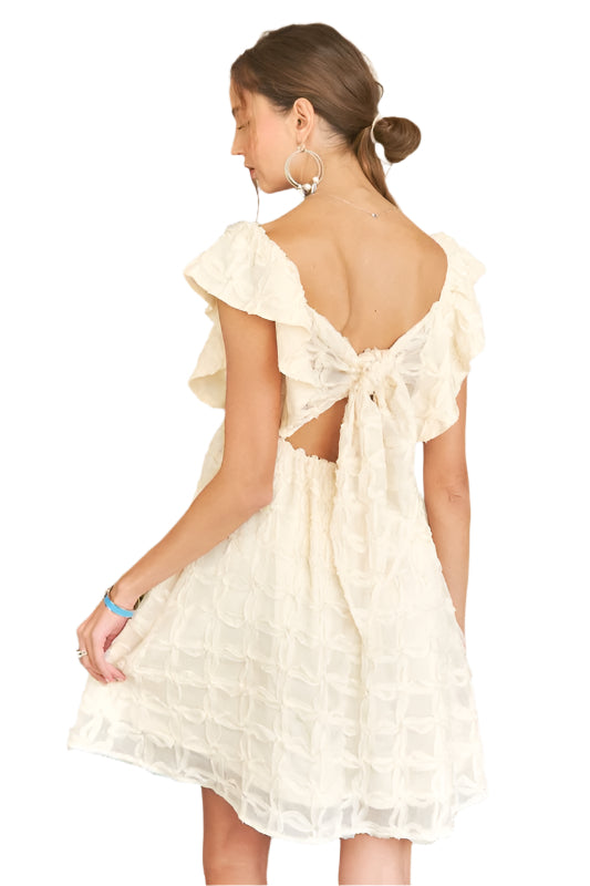 ADORA Tie Back V-Neck Ruffle Sleeve Dress