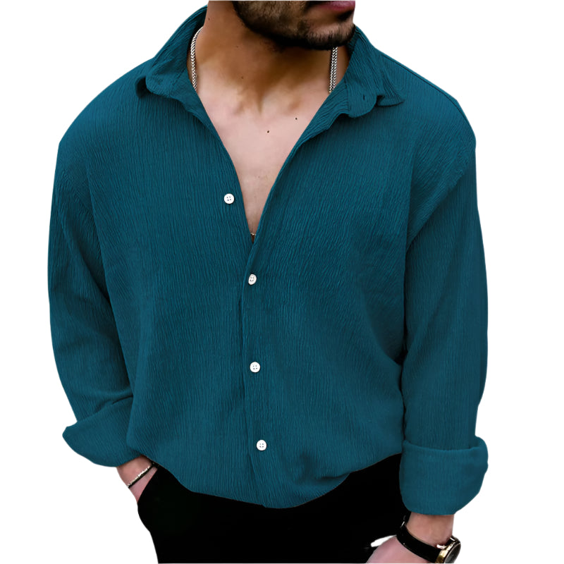 Men's Wrinkle Linen Button Down Collard Shirt