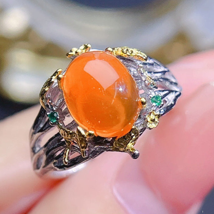 Fire Opal Crystal 925 Sterling Silver Ring