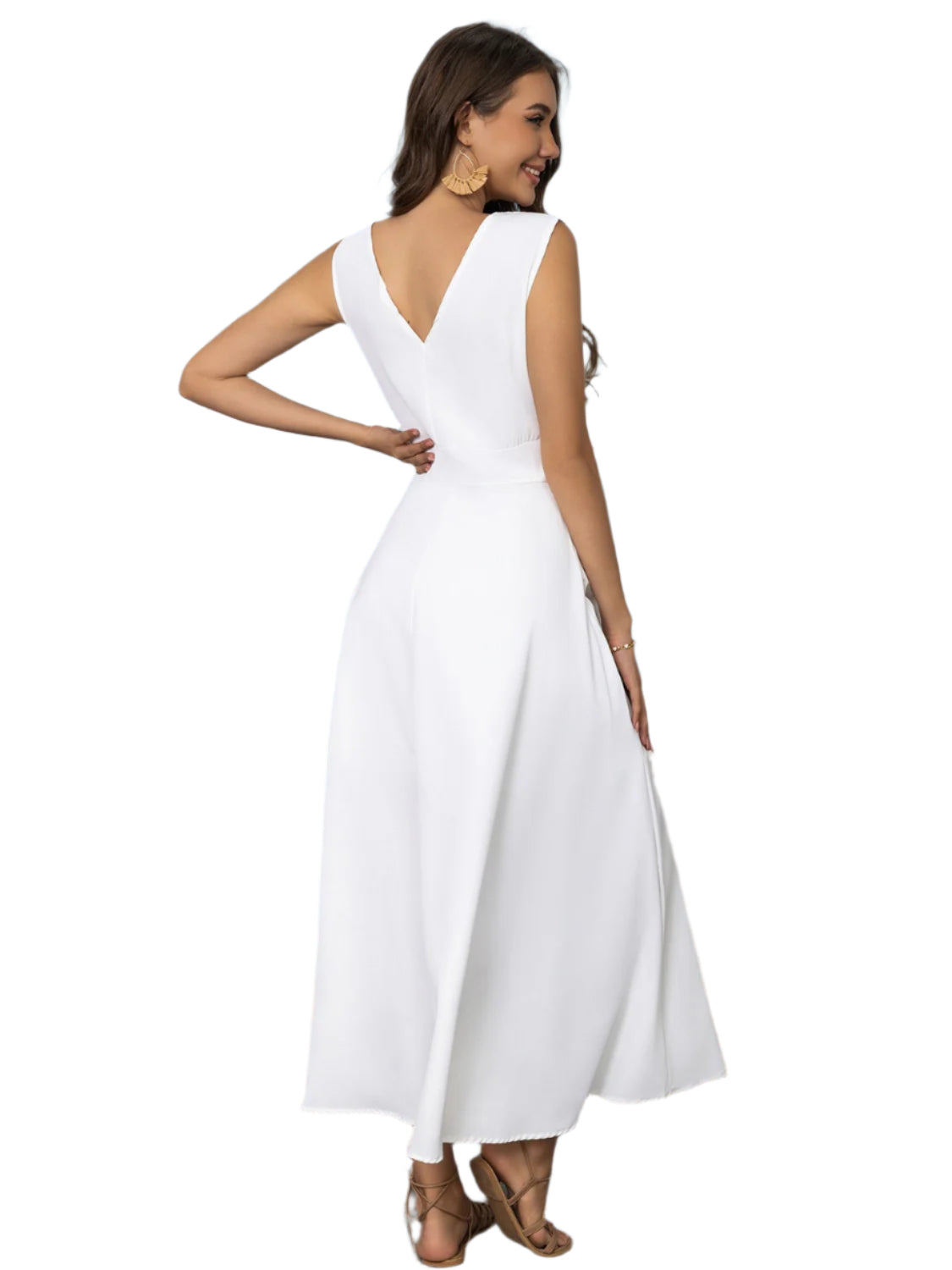 Full Size Slit V-Neck Sleeveless Midi Dress