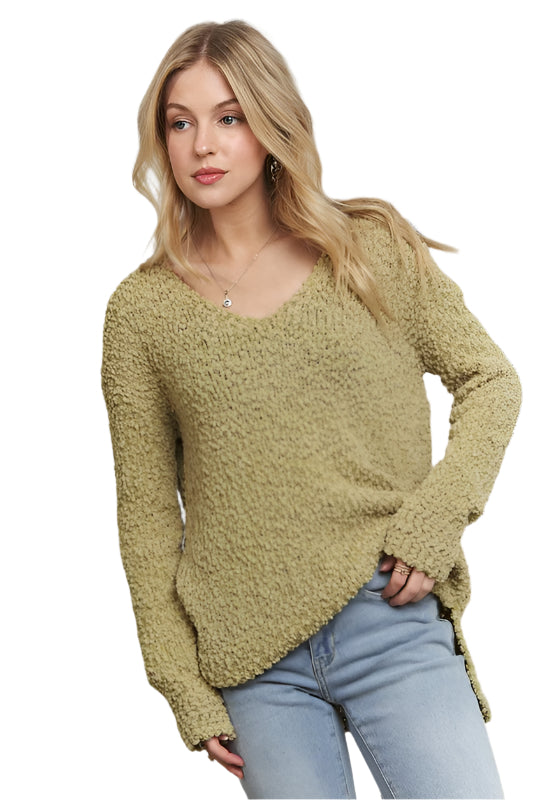 ADORA High-Low Side Slit V-Neck Sweater