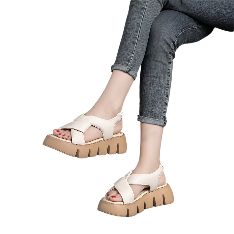 Roman Style Cowhide Platform Sandals
