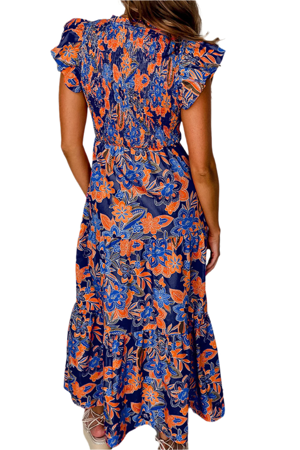 Ruffled Printed Cap Sleeve Dress