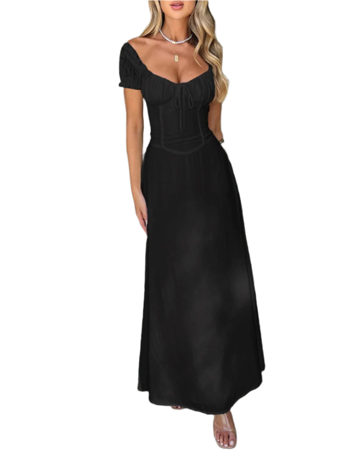 Devine Sweetheart Neck Short Sleeve Maxi Dress