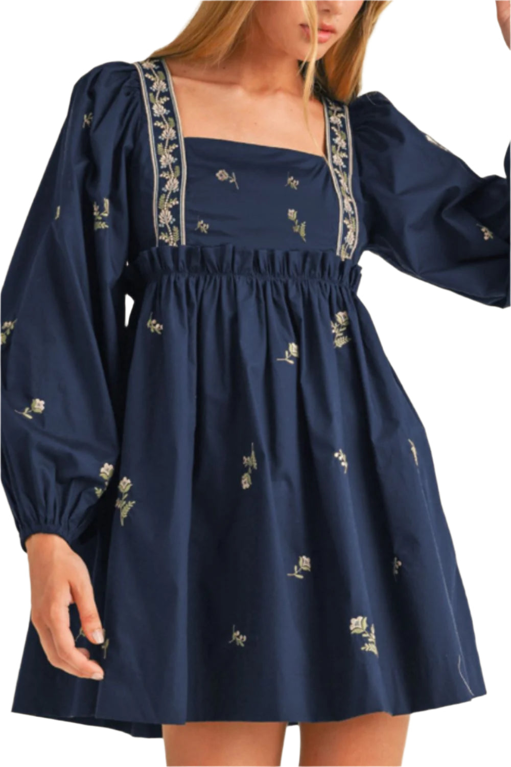 Floral Square Neck Balloon Sleeve Mini Dress